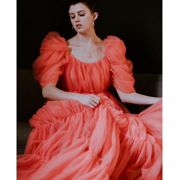 Coral Tulle Long Flowy Photoshoot Gown - Picture 2 of 5